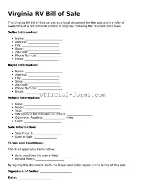 Official Virginia RV Bill of Sale Document