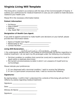 Official Virginia Living Will Document