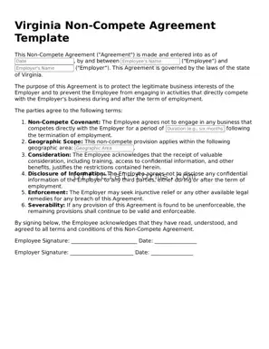 Official Virginia Non-compete Agreement Document