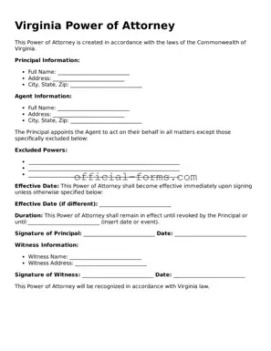 Official Virginia Power of Attorney Document