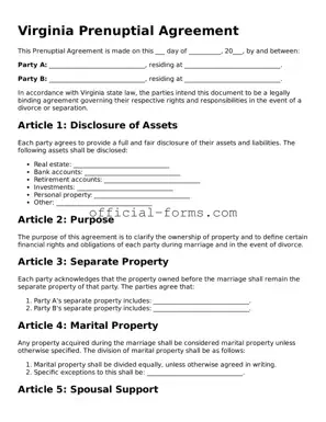 Official Virginia Prenuptial Agreement Document