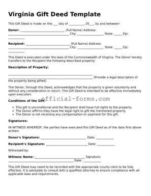 Official Virginia Gift Deed Document