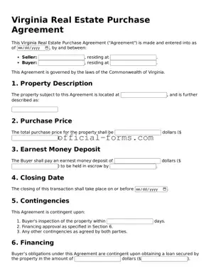 Official Virginia Real Estate Purchase Agreement Document