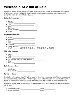 Official Wisconsin ATV Bill of Sale Document