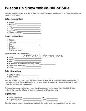 Official Wisconsin Snowmobile Bill of Sale Document
