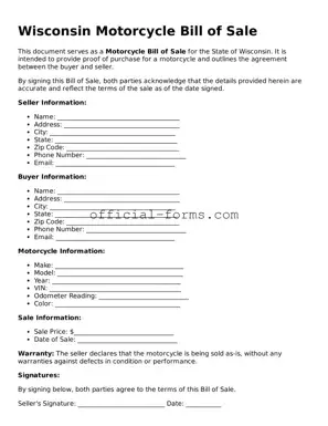 Official Wisconsin Motorcycle Bill of Sale Document