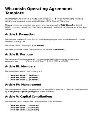 Official Wisconsin Operating Agreement Document