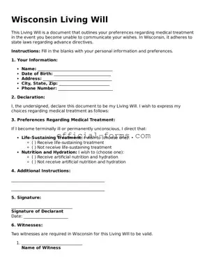 Official Wisconsin Living Will Document