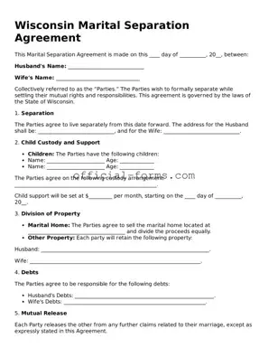 Official Wisconsin Marital Separation Agreement Document
