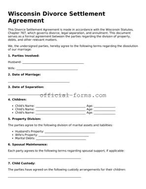 Official Wisconsin Divorce Settlement Agreement Document