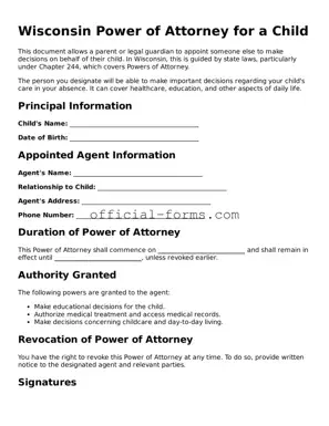 Official Wisconsin Power of Attorney for a Child Document