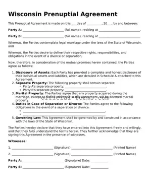 Official Wisconsin Prenuptial Agreement Document
