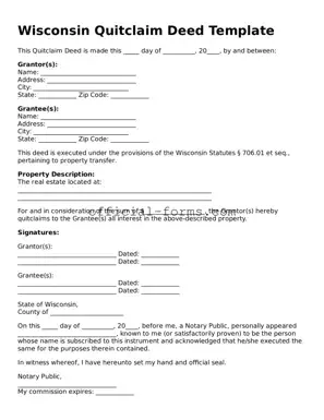 Official Wisconsin Quitclaim Deed Document