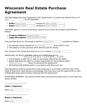 Official Wisconsin Real Estate Purchase Agreement Document