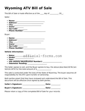 Official Wyoming ATV Bill of Sale Document