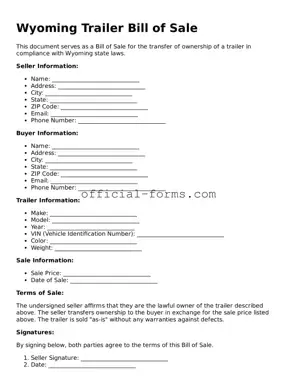 Official Wyoming Trailer Bill of Sale Document