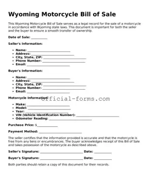 Official Wyoming Motorcycle Bill of Sale Document