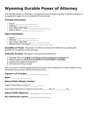 Official Wyoming Durable Power of Attorney Document