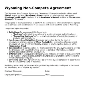 Official Wyoming Non-compete Agreement Document