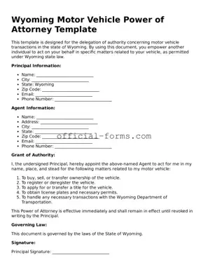 Official Wyoming Motor Vehicle Power of Attorney Document