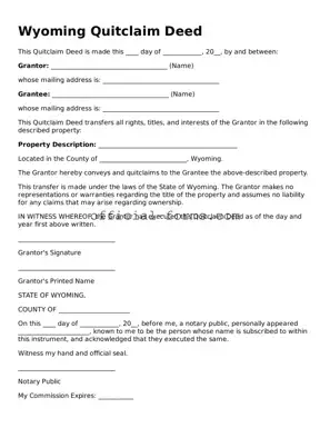 Official Wyoming Quitclaim Deed Document