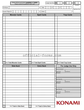 Blank Konami Decklist Form