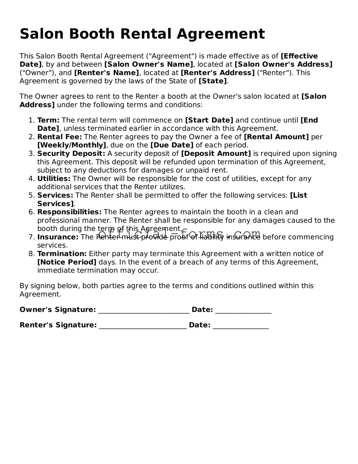 Attorney-Verified Salon Booth Rental Agreement Template
