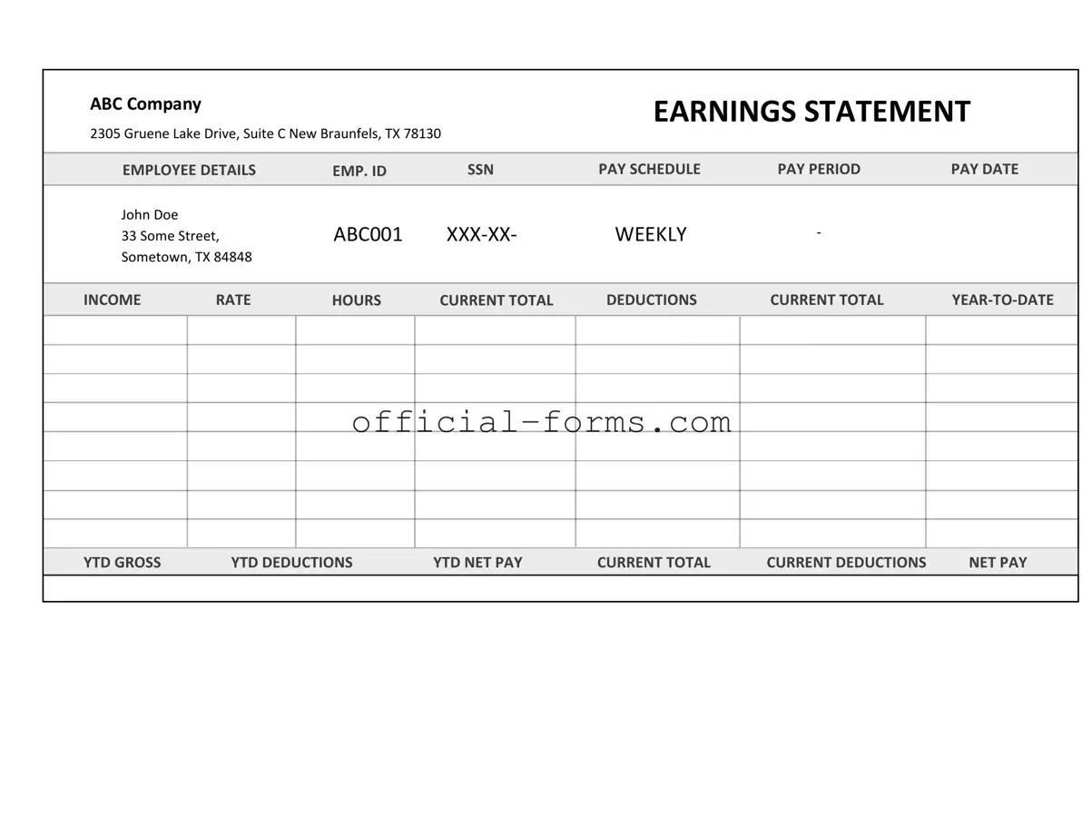 Blank Independent Contractor Pay Stub Form