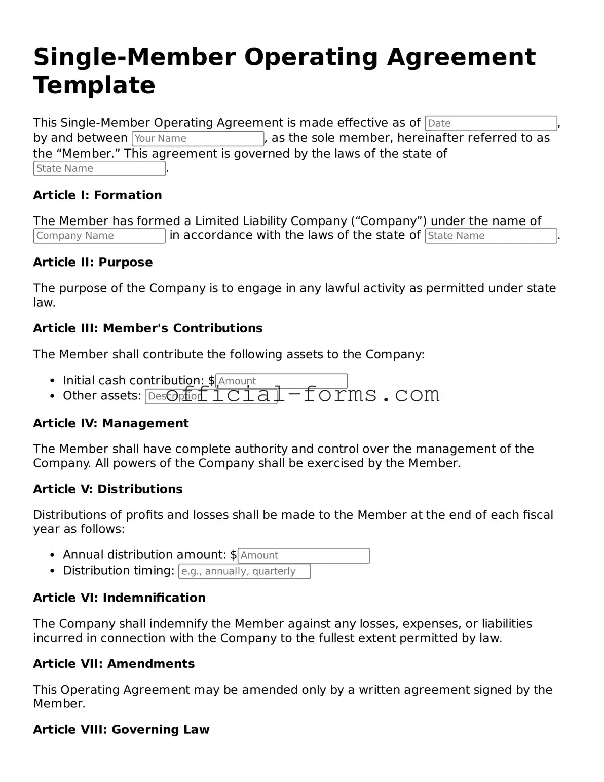 Attorney-Verified Single-Member Operating Agreement Template