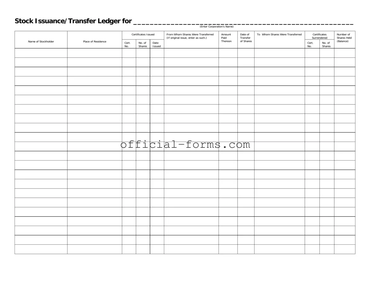 Blank Stock Transfer Ledger Form