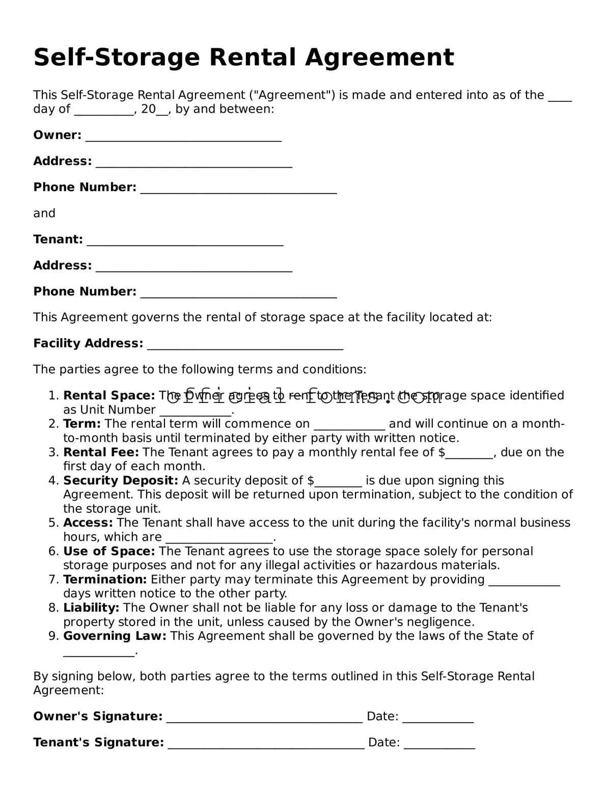 Attorney-Verified Self-Storage Rental Agreement Template