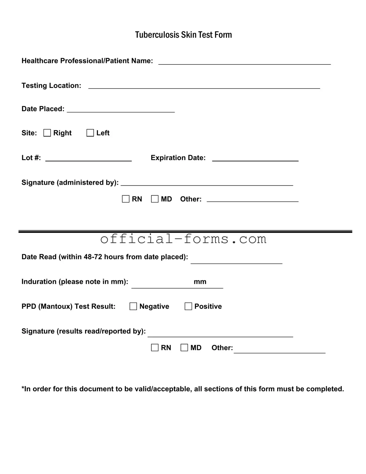 Blank Tb Test Form