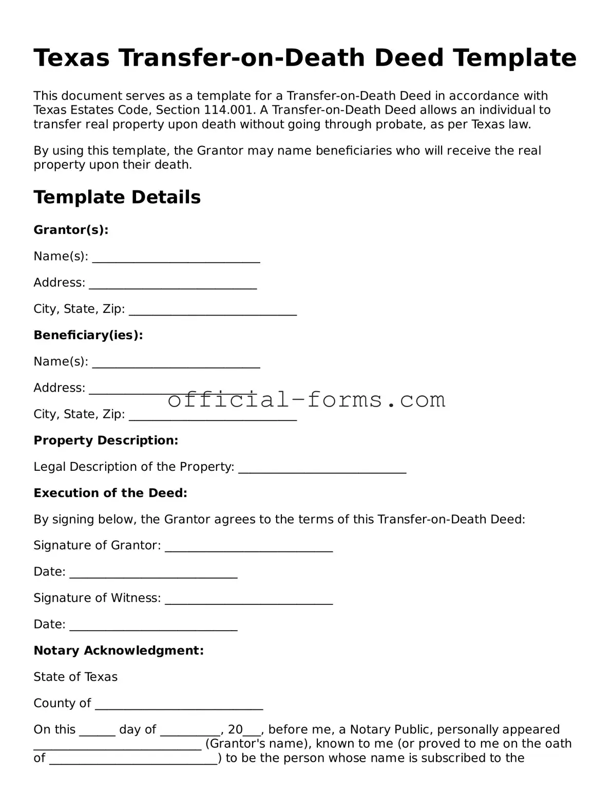 Official Texas Transfer-on-Death Deed Document