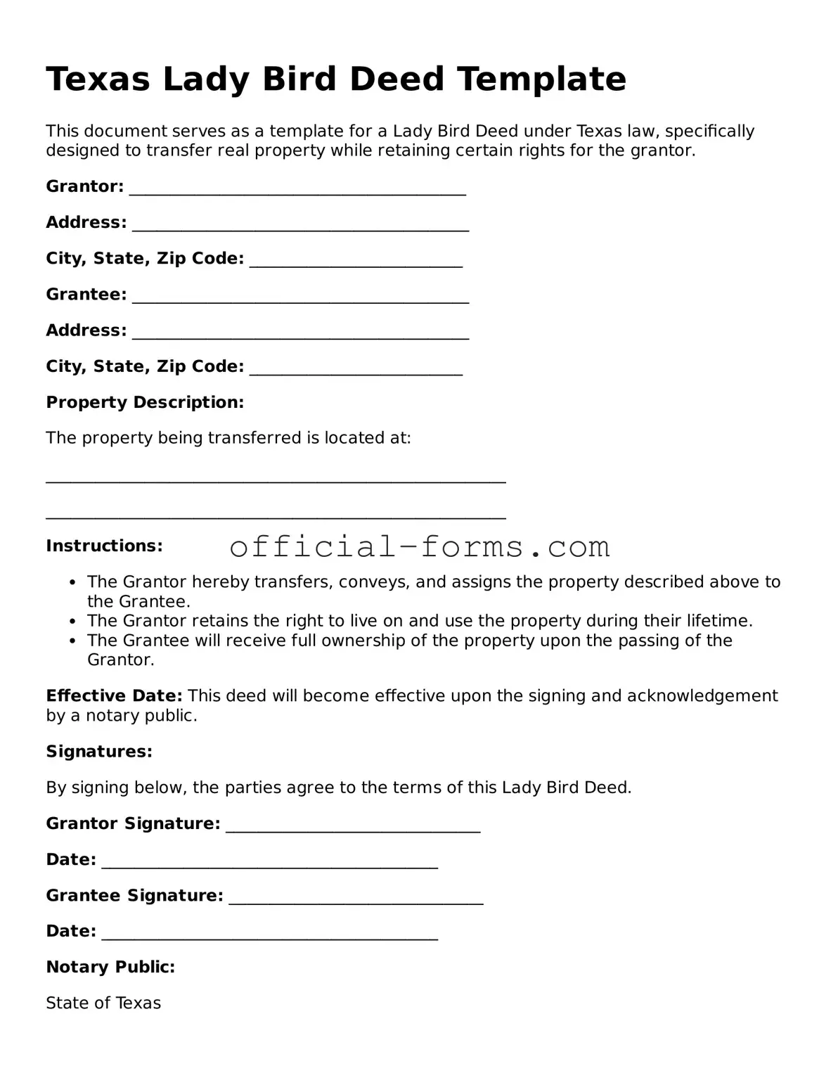 Official Texas Lady Bird Deed Document