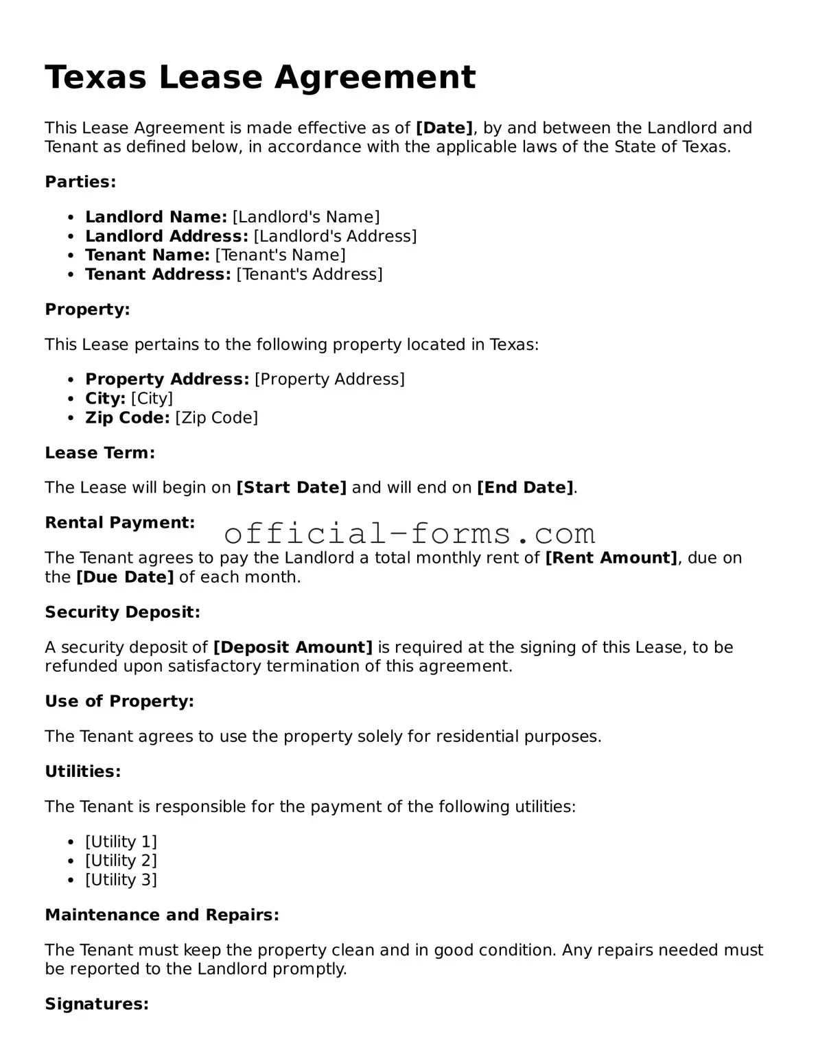 Official Texas Lease Agreement Document
