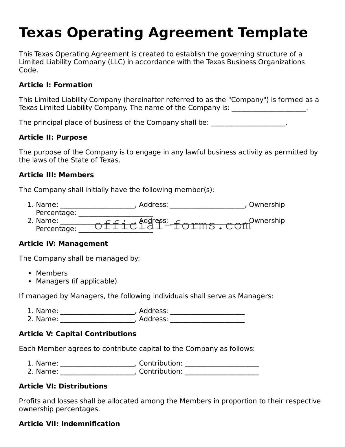 Official Texas Operating Agreement Document