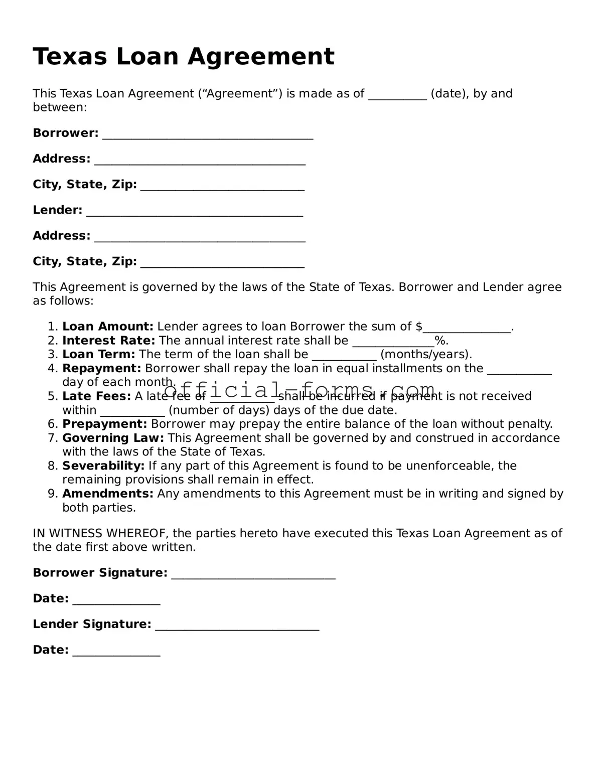 Official Texas Loan Agreement Document