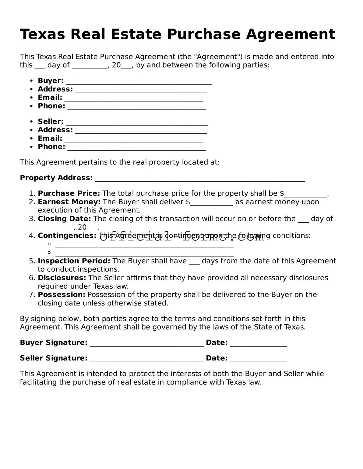 Official Texas Real Estate Purchase Agreement Document