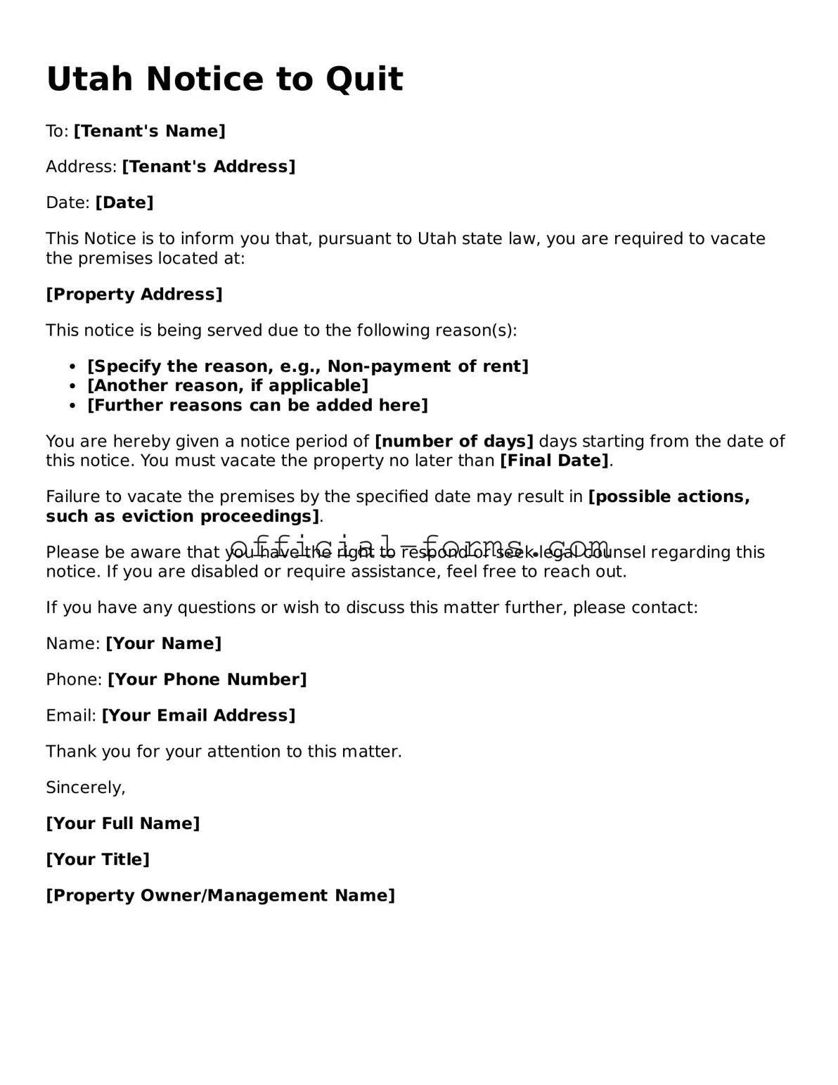 Official Utah Notice to Quit Document