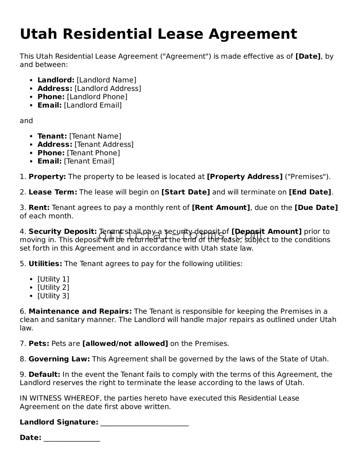 Official Utah Lease Agreement Document