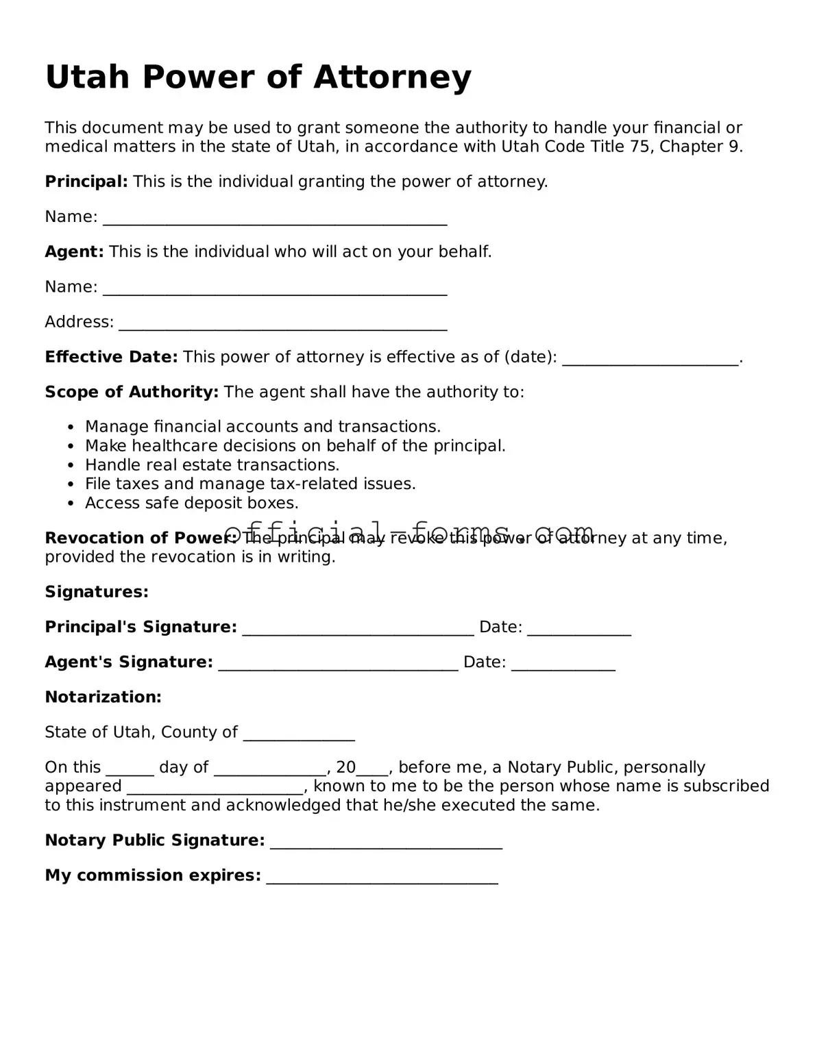 Official Utah Power of Attorney Document