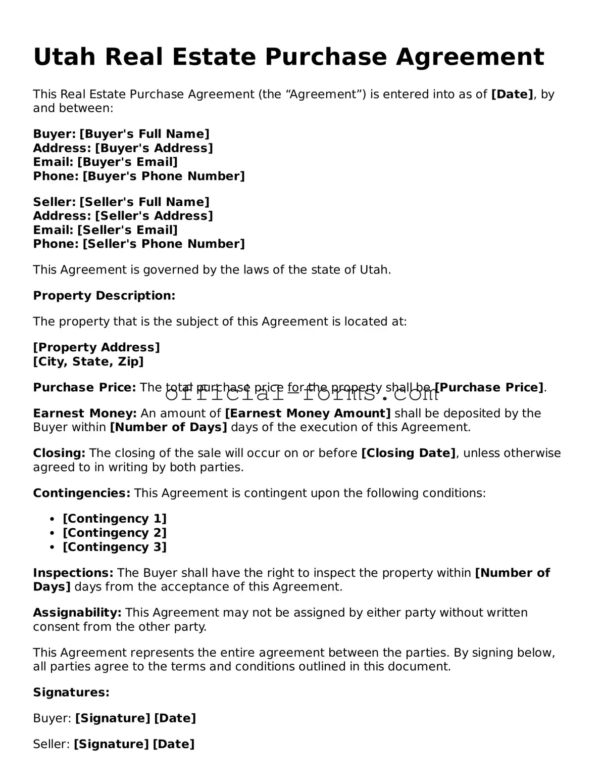 Official Utah Real Estate Purchase Agreement Document