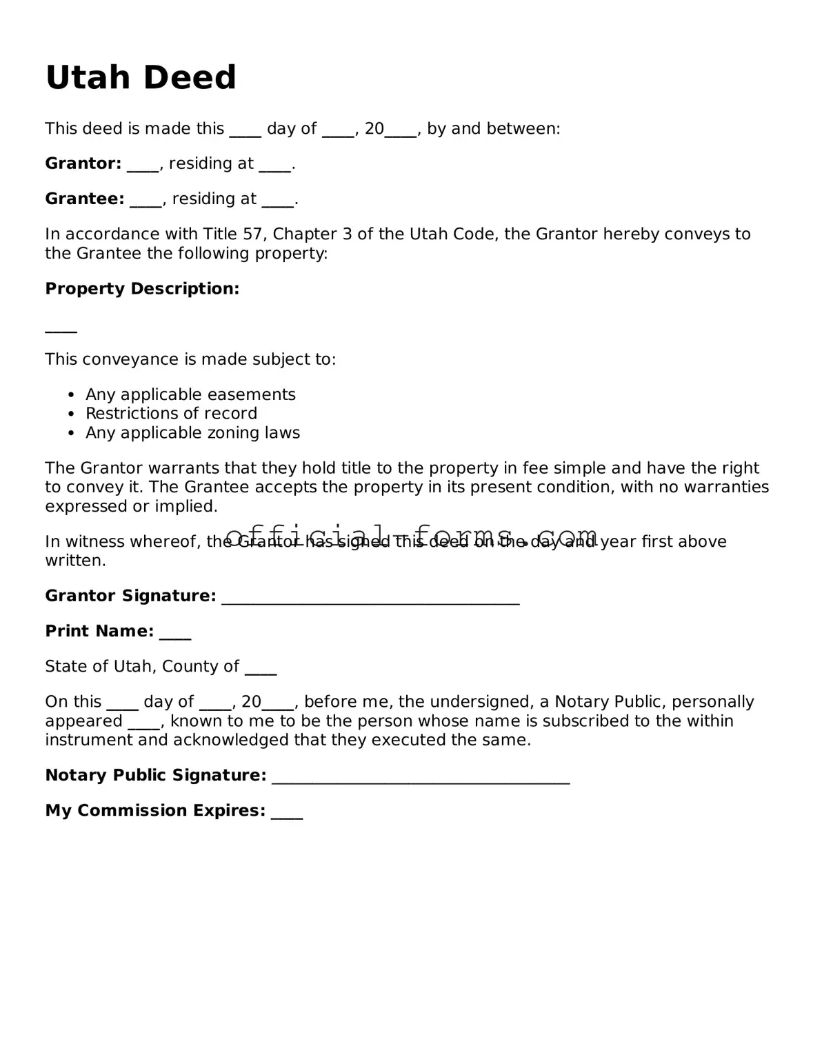 Official Utah Deed Document