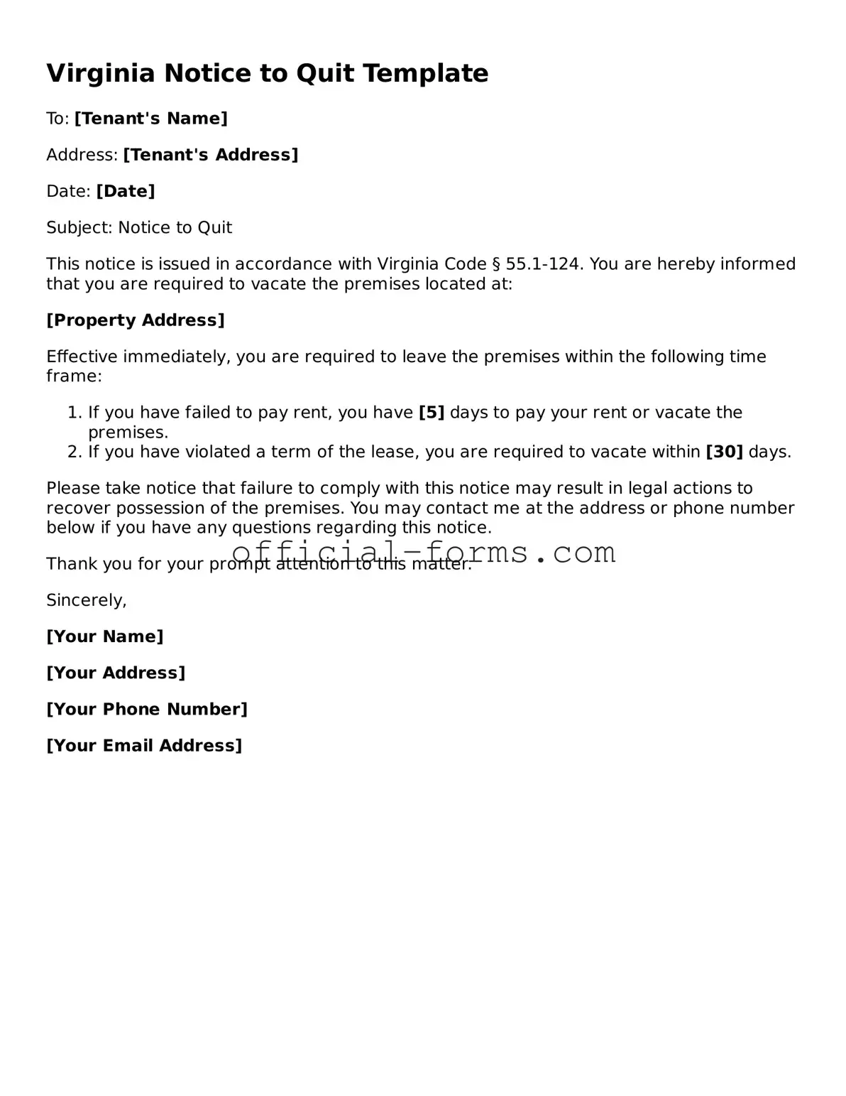 Official Virginia Notice to Quit Document