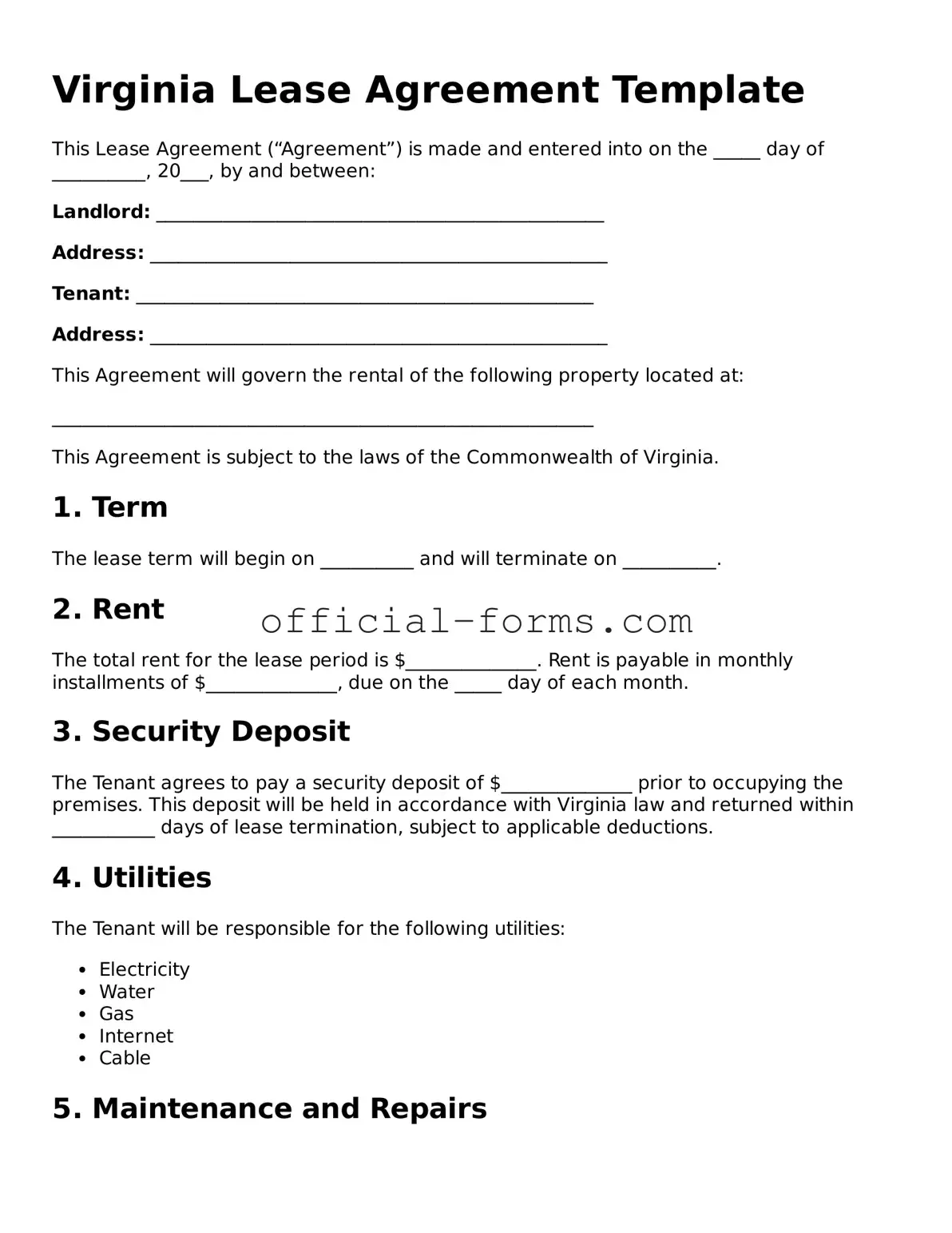 Official Virginia Lease Agreement Document