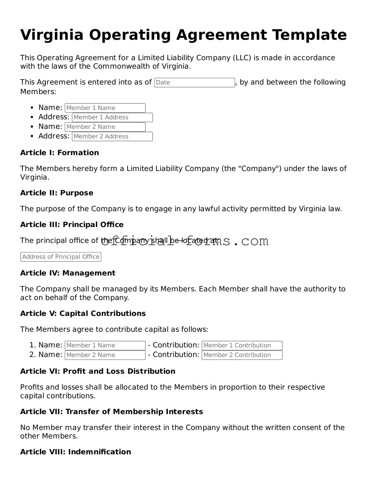 Official Virginia Operating Agreement Document