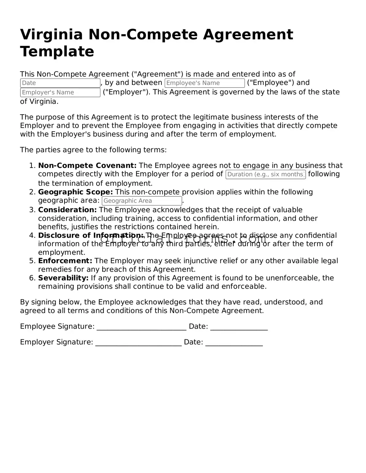 Official Virginia Non-compete Agreement Document