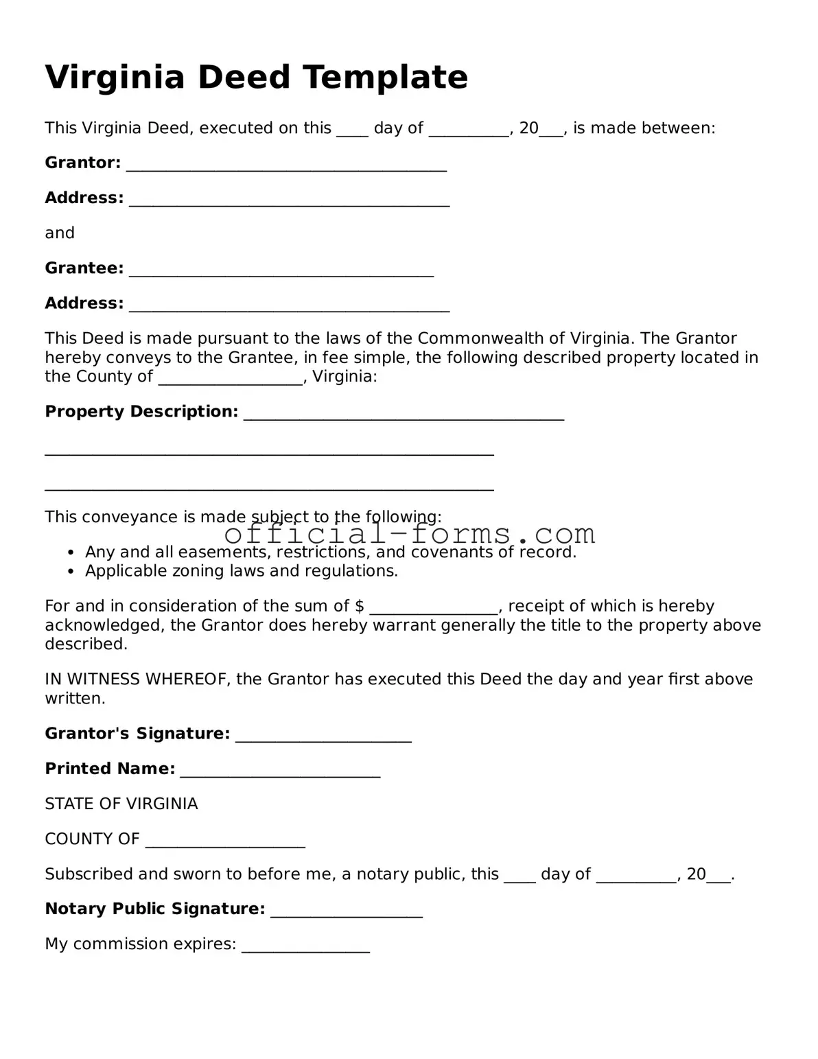 Official Virginia Deed Document