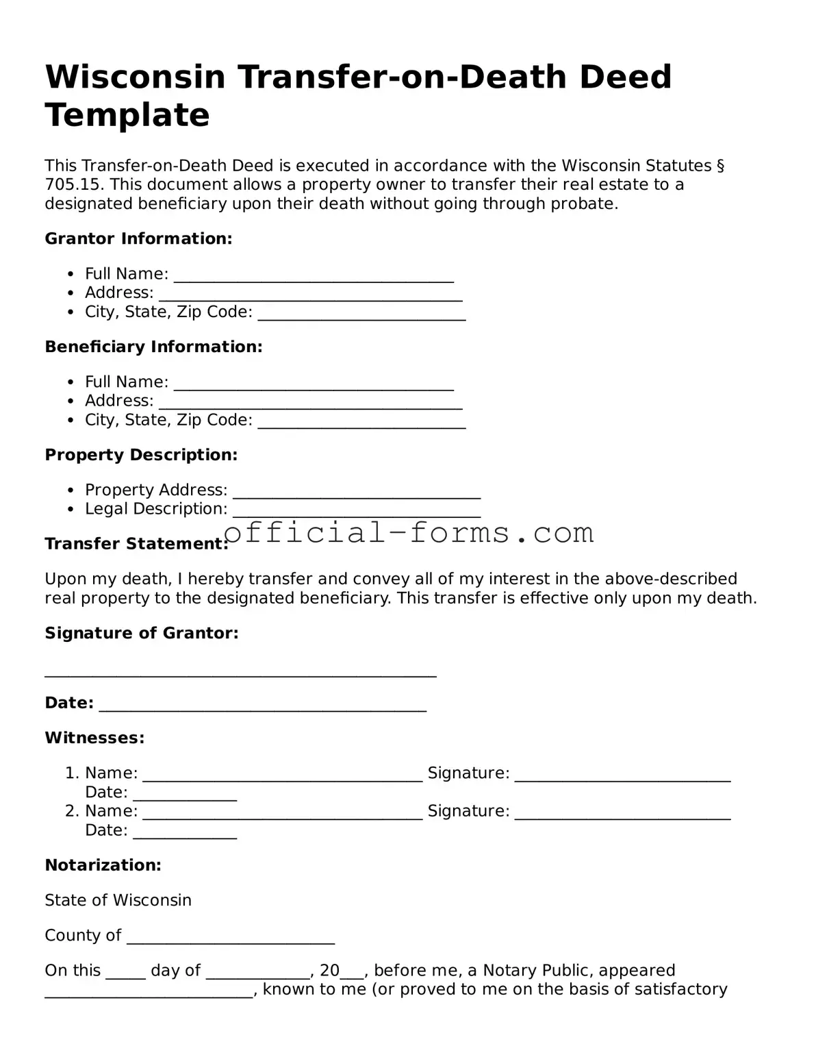 Official Wisconsin Transfer-on-Death Deed Document
