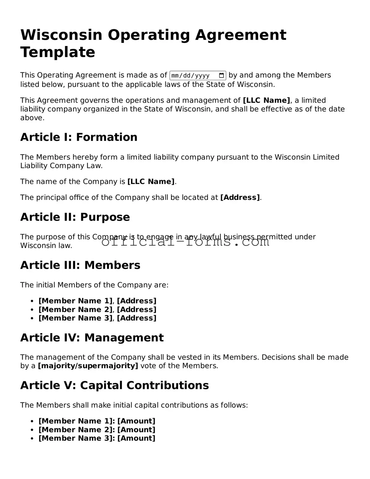Official Wisconsin Operating Agreement Document